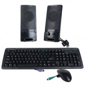 3-in-1 PS/2 Multimedia Keyboard Scroll Mouse & Speakers Kit (Black)