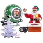 1.5" USB Digital Photo Frame Kit w/Santa's Magic Christmas Ornament & USB Powered LED Miniature Christmas Tree