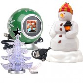 1.5" USB Digital Photo Frame Kit w/Snowman Christmas Ornament & USB Powered LED Miniature Christmas Tree