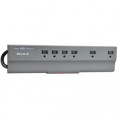 6' Belkin BZ106000-06 885 Joules 125V 6-Outlet Clamp-On Surge Protector - Securely Attaches To Edge of Desk or Table!