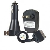 USB AC/DC Power Adapter & Car Charger w/Retractable USB to Dock Connector Cable for Charging Your iPod iPhone & iPad