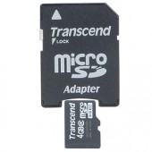 Transcend 4GB Class 2 microSDHC Memory Card w/SD Adapter