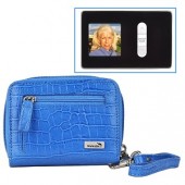 WalletBe Women's Accordion Croco Embossed Leather Wallet w/1.5" Digital Photo Viewer (Crocodile Print Ocean Blue)