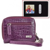WalletBe Women's Accordion Croco Embossed Leather Wallet w/1.5" Digital Photo Viewer (Crocodile Print Purple)