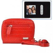WalletBe Women's Accordion Croco Embossed Leather Wallet w/1.5" Digital Photo Viewer (Crocodile Print Ferrari Red)