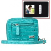 WalletBe Women's Accordion Croco Embossed Leather Wallet w/1.5" Digital Photo Viewer (Crocodile Print Teal)